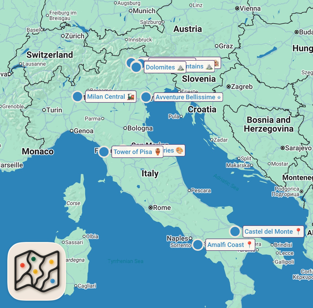 Map preview for TOP 20 PLACES TO VISIT IN ITALY | Watch this before you travel!