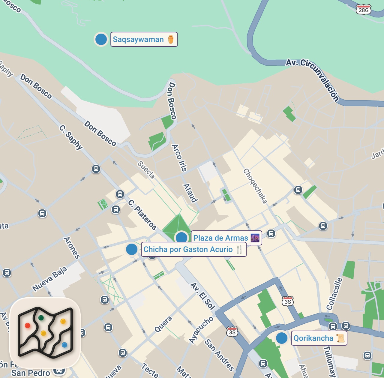 Map of 4 spots from Cusco Travel Guide | The Ancient Inca Capital of Peru