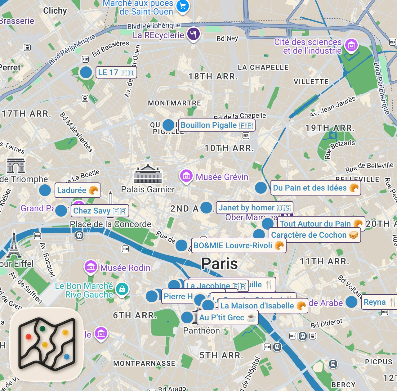 Map of 17 spots from PARIS Food Guide | 17 Great Places to Eat!