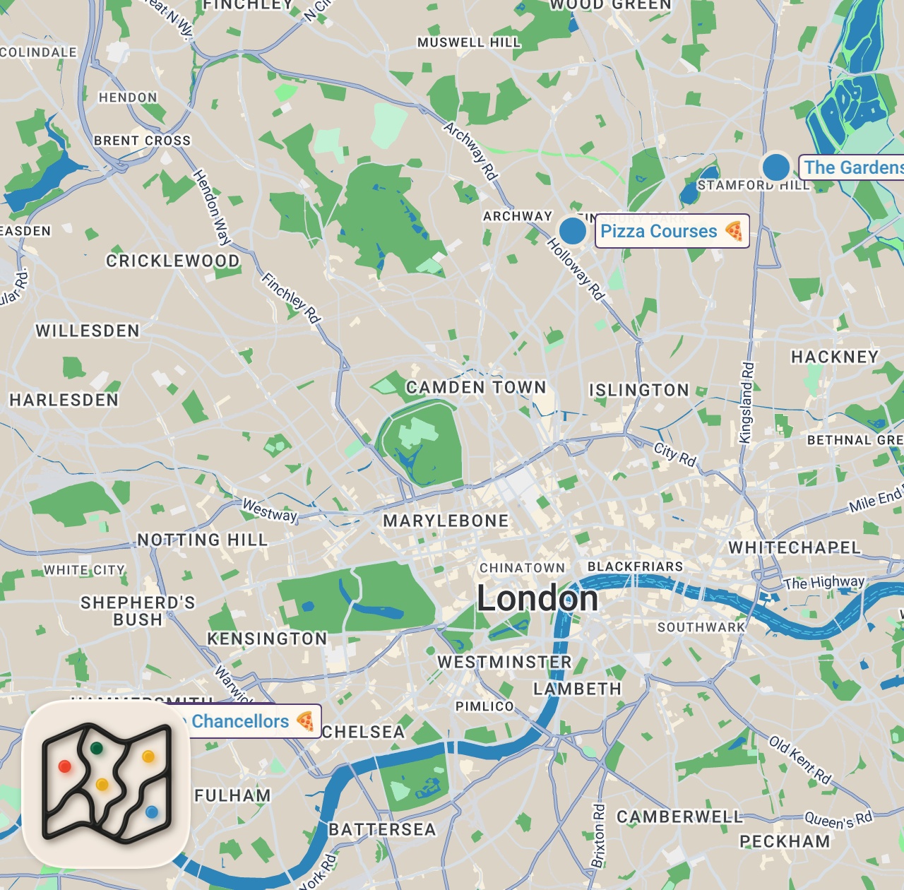 Map of 4 spots from TRYING THE MOST HYPED PIZZA IN LONDON