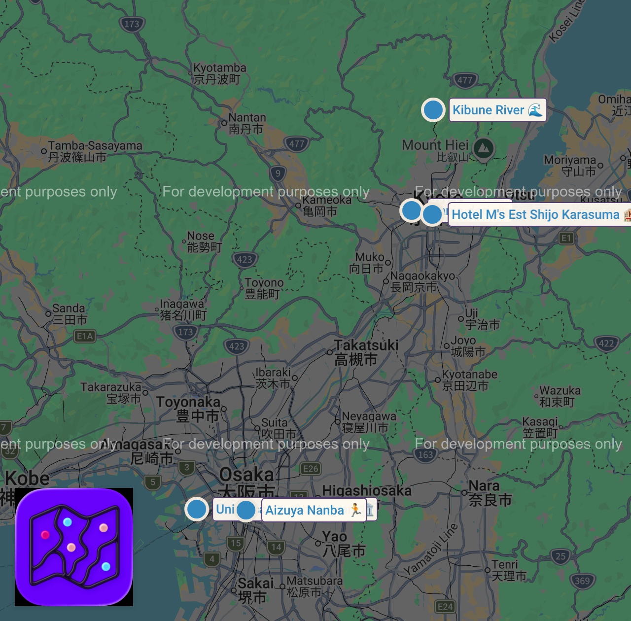 Map of 5 spots from Alone in Japan - Solo Travelling 🇯🇵