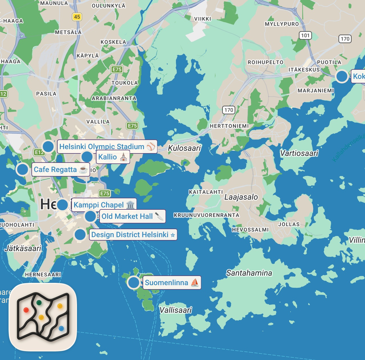 Map of 9 spots from Top 10 Things to Do in Helsinki, Finland
