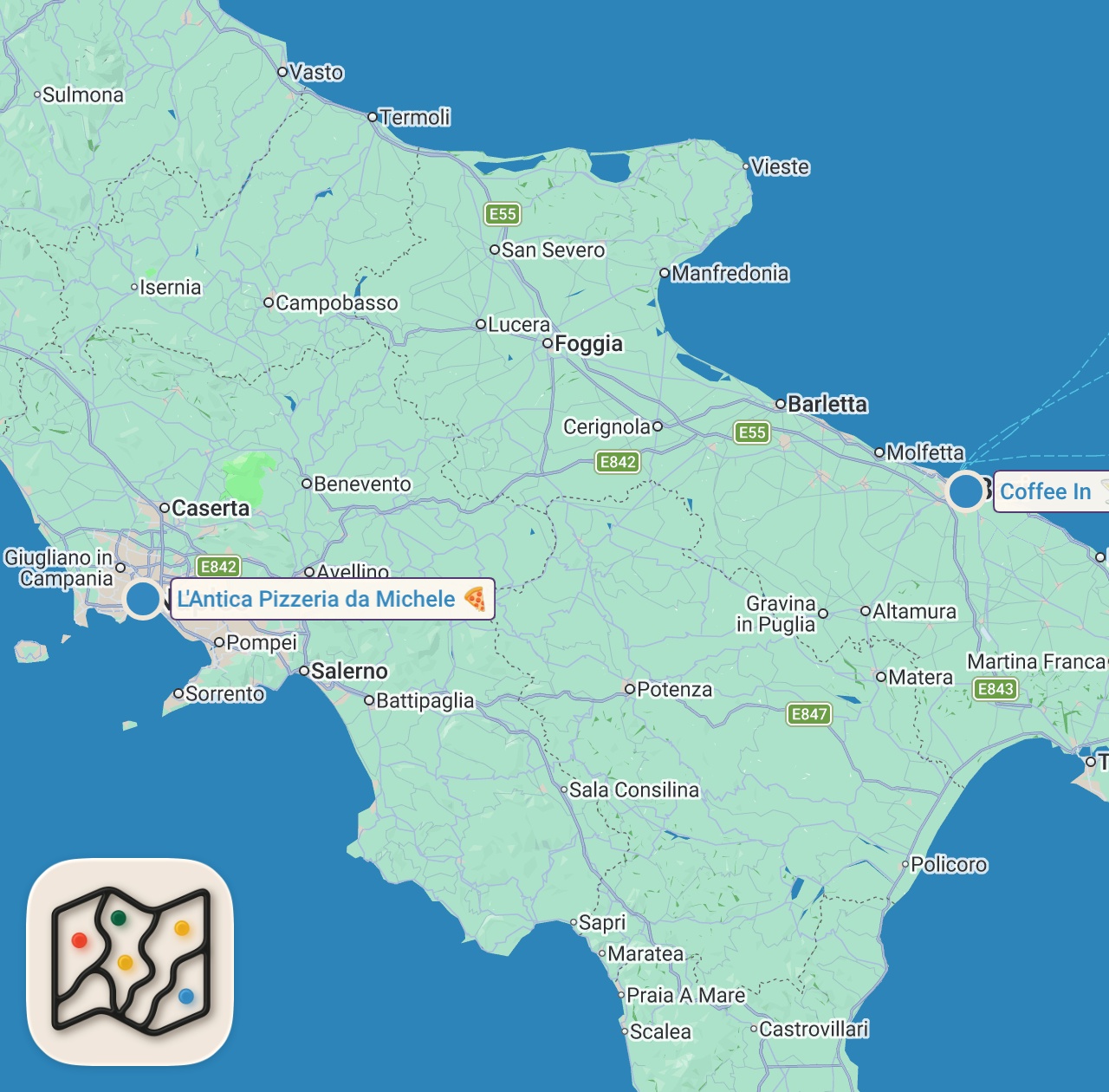 Map preview for 18 Must Try Foods in NAPLES - #1 PIZZA + Seafood Pasta - Italian Street food tour in Naples, Italy