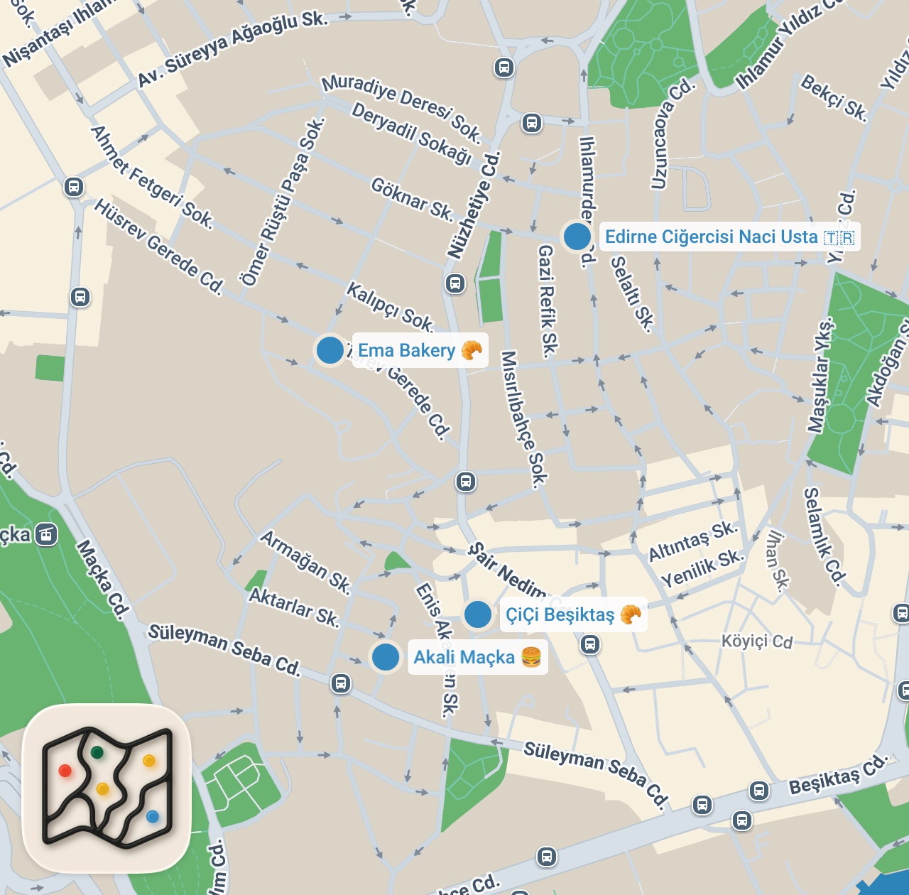 Map preview for BEŞİKTAŞ LEZZET REHBERİ (Edirne tava ciğeri, çibörek, hamburger, yanyana) - Ayaküstü Lezzetler