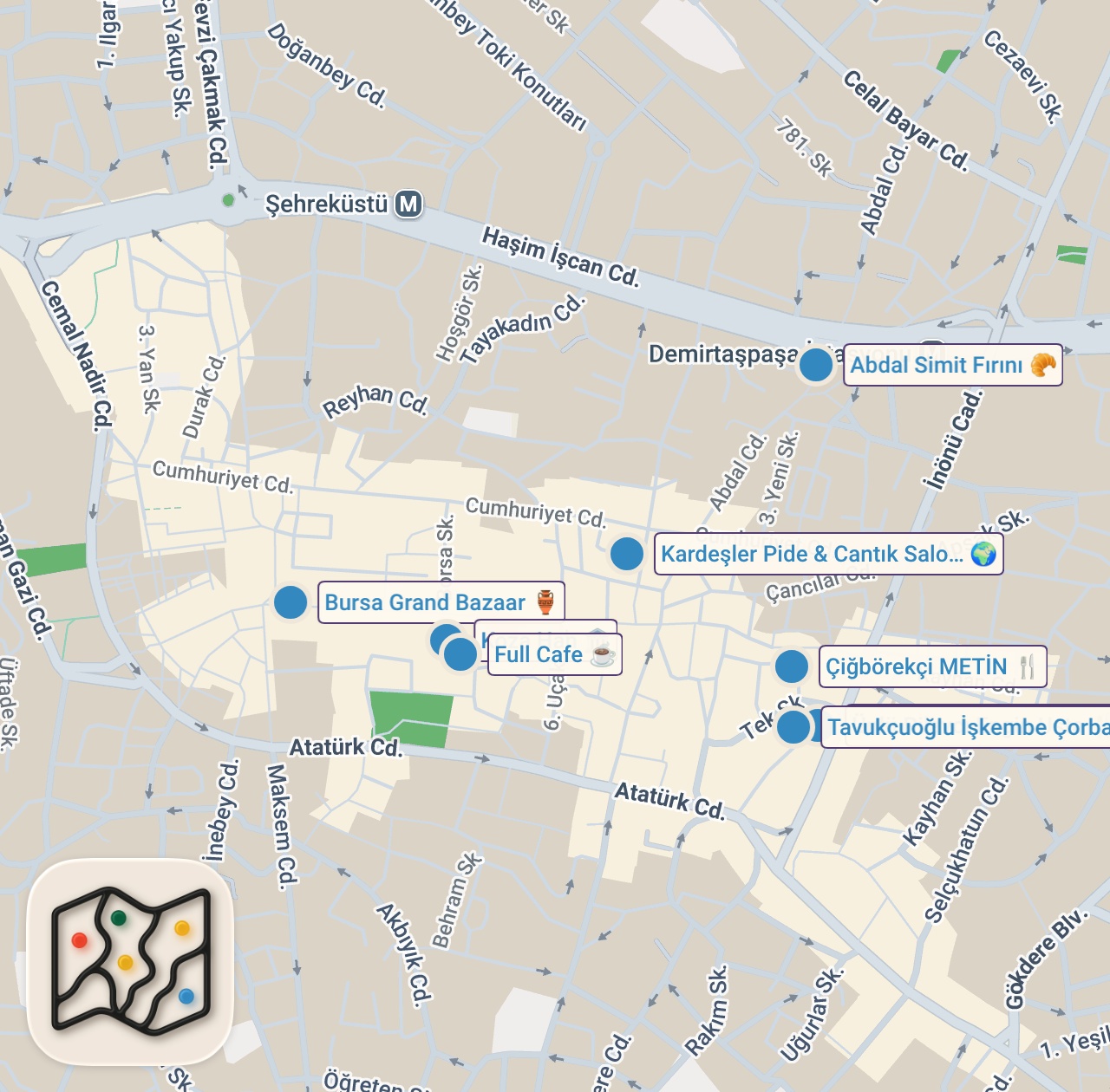 Map preview for 🇹🇷 STREET FOOD IN BURSA, TURKEY - KING OF ISKENDER KEBAB + HUGE STREET FOOD TOUR IN BURSA, TURKEY
