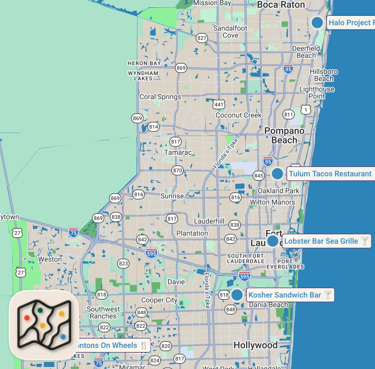 Map of 5 spots from Eating At Random Food Truck Festival (South Florida)
