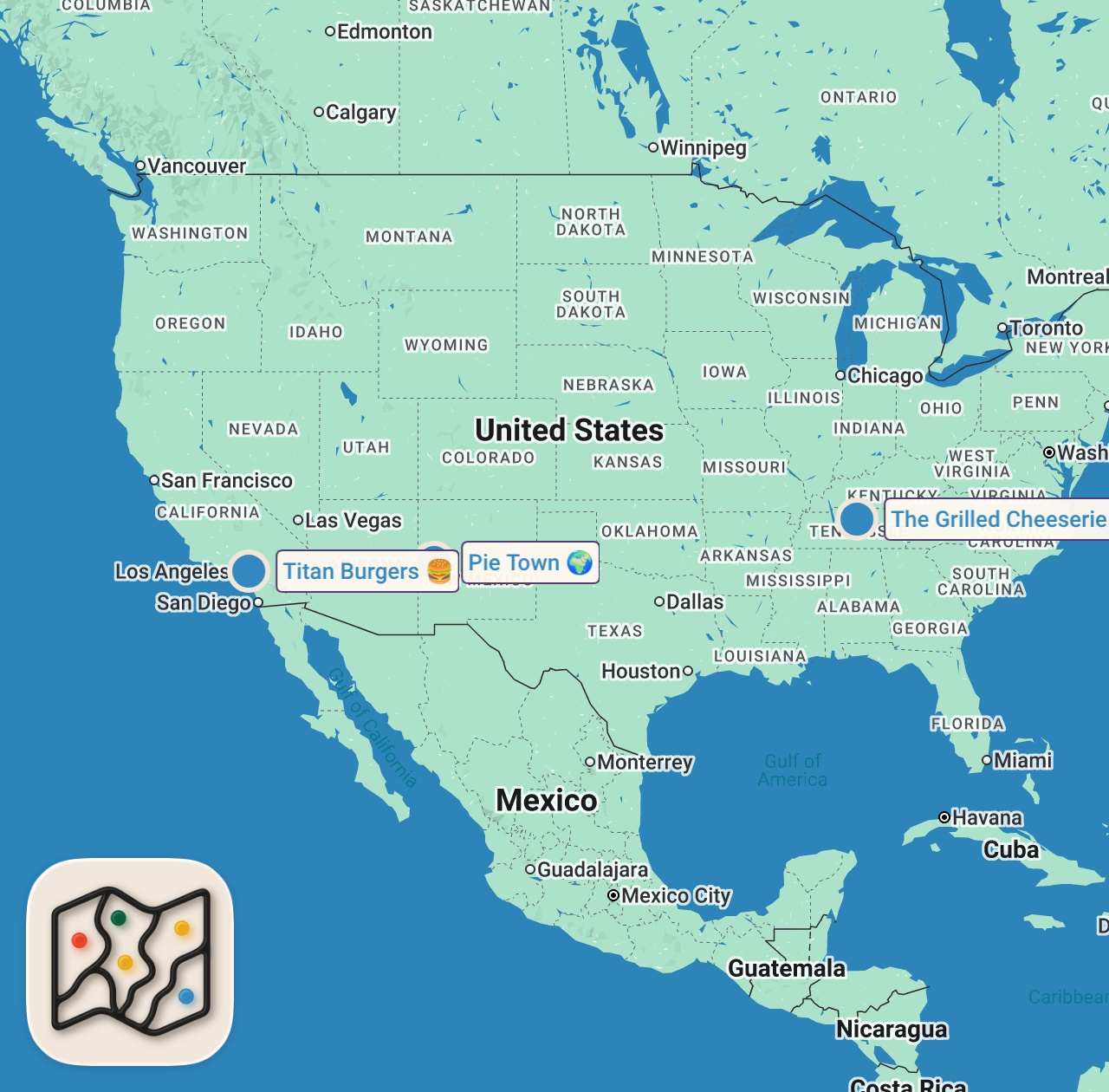 Map preview for Eating At Guy Fieri's Top Restaurants for 24 Hours… (As seen on TV)