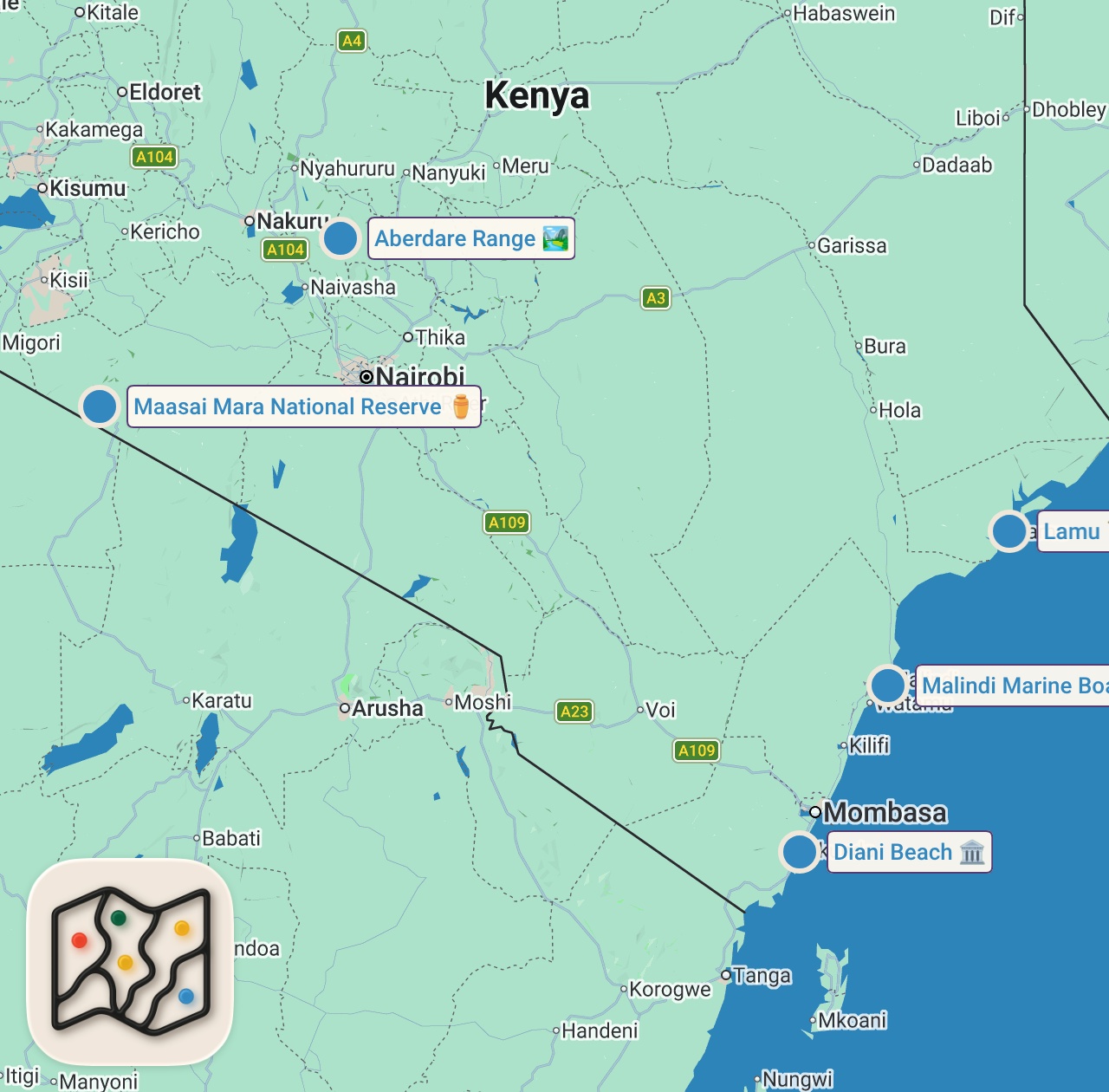 Map of 5 spots from The Reality Of Nairobi Behind Luxury Hotels - Kenya, First Impressions 🇰🇪