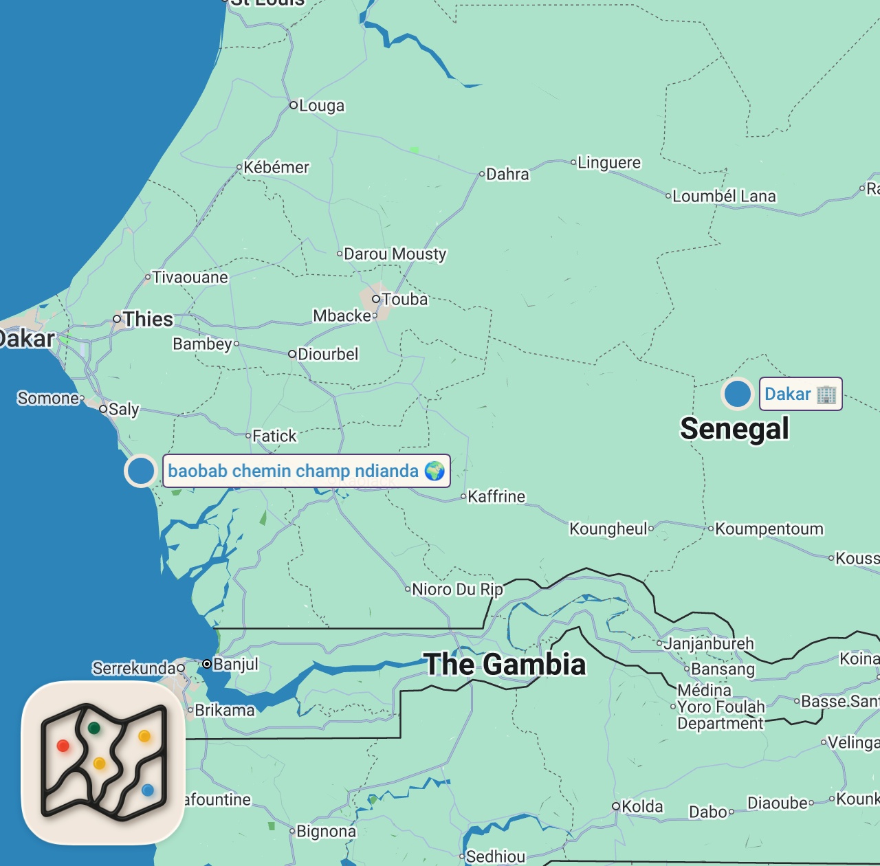 Map of 2 spots from Whole Goat Stew in Africa!! VILLAGE FOOD in Senegal - Best Senegalese Food!!