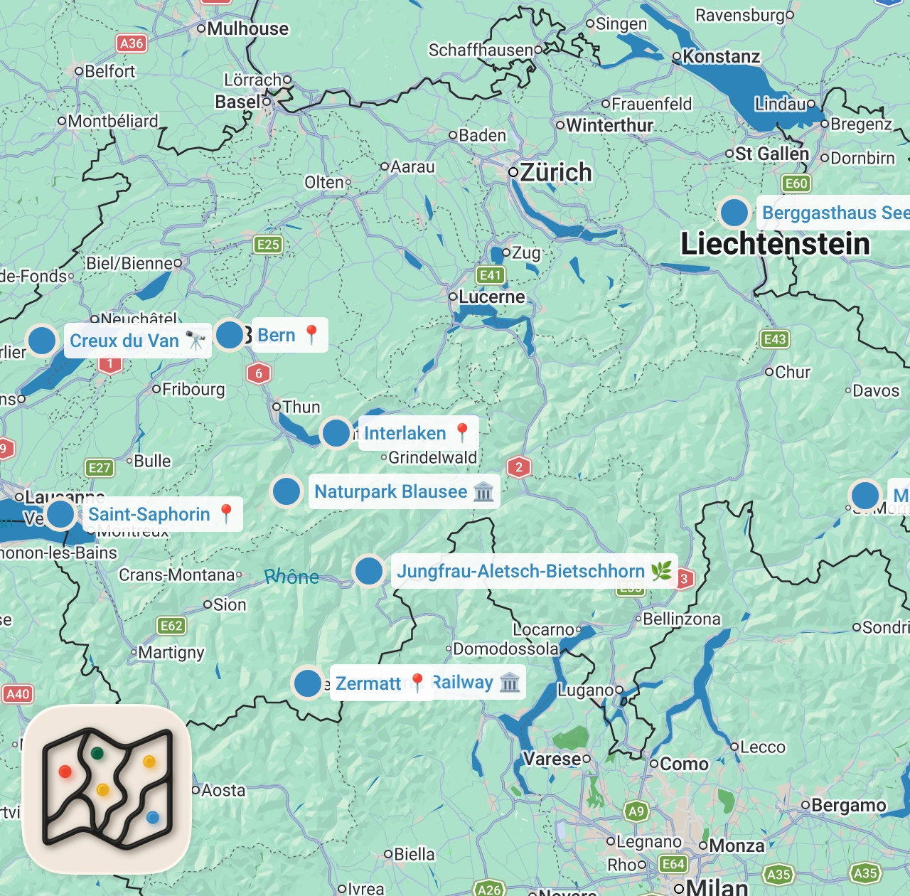 Map preview for Reisetipps Schweiz - TOP Sehenswürdigkeiten