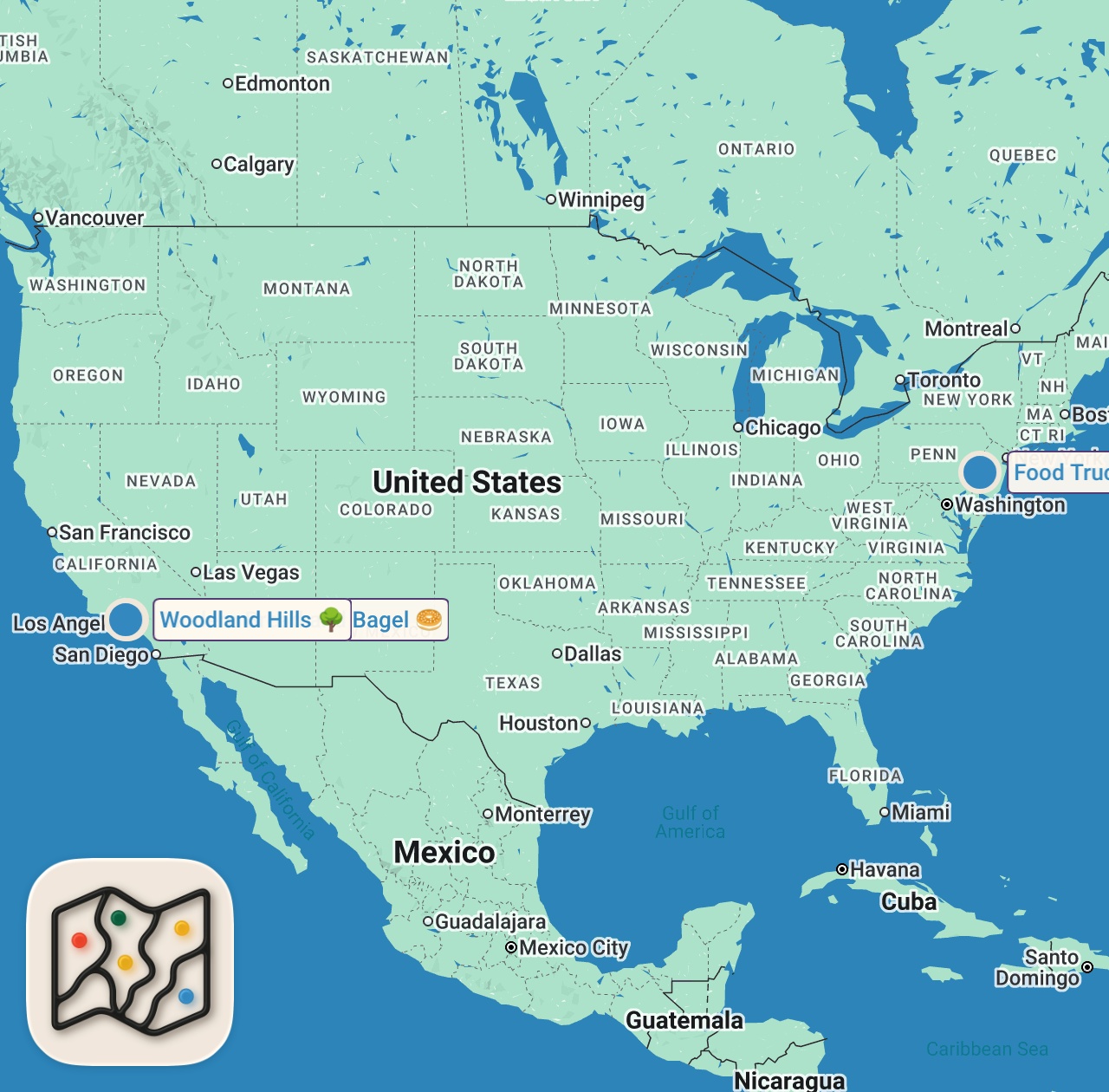 Map of 3 spots from I Only Ate Food Trucks For 24 Hours! (Impossible Food Challenge)