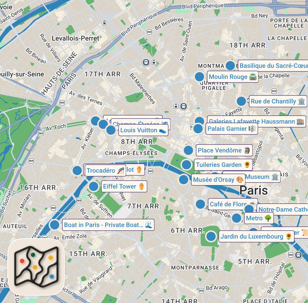 Map of 24 spots from Best Things To Do in Paris France 2026 4K