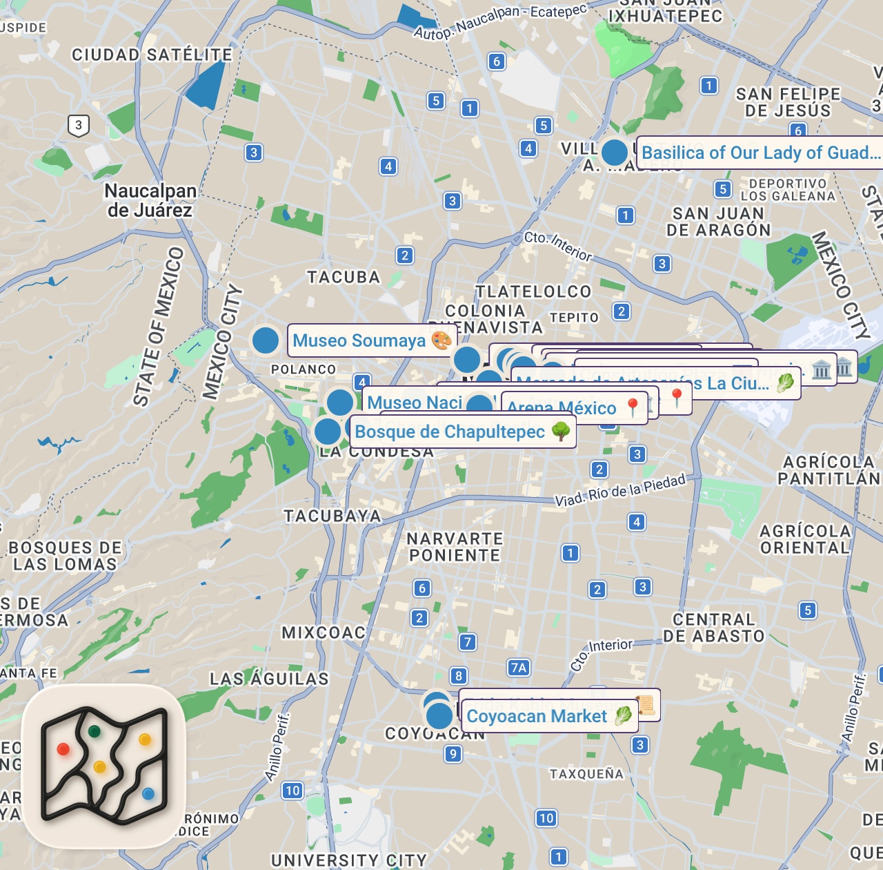 Map of 20 spots from TOP 21 Things To Do In Mexico City 🇲🇽 Travel Guide