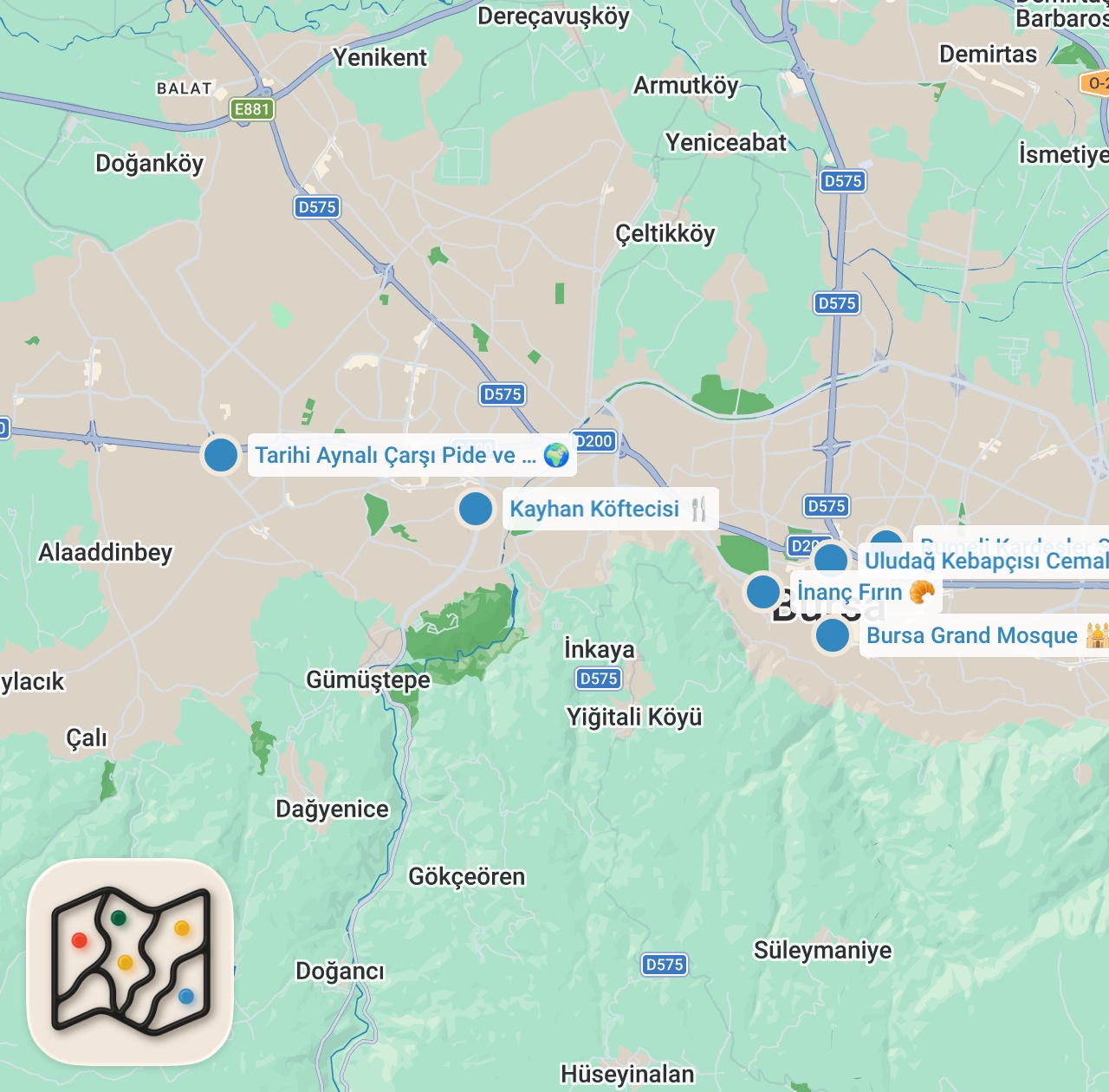 Map preview for İyi Yemeğin Ayağına Gidilir #4 | Bursa Lezzetleri | İlker Ayrık’la Motosikletli Lezzet Yolculuğu