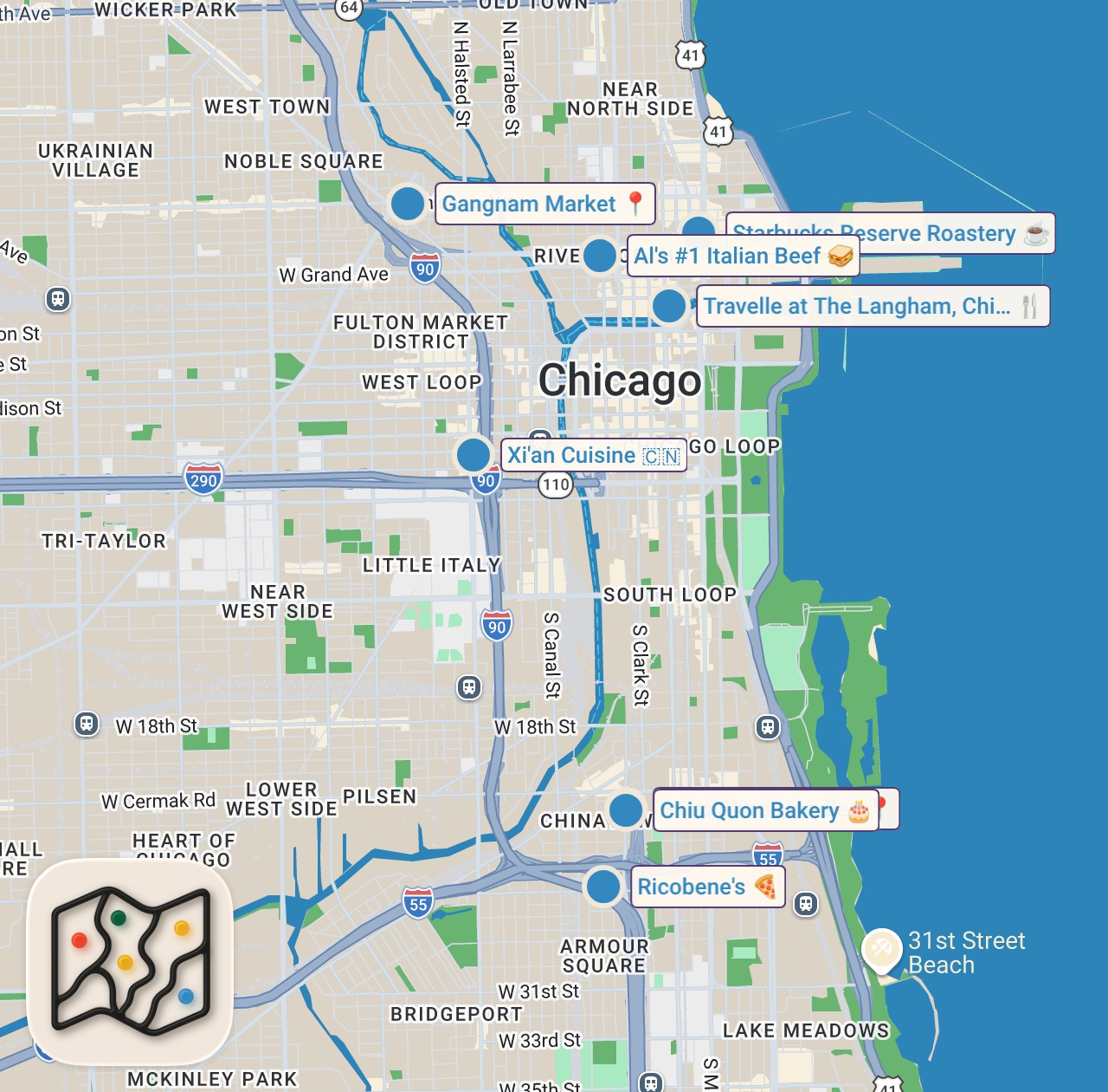 Map of 9 spots from Everything I Ate In A Weekend Trip To CHICAGO! 🌬️🍩🥭☕🥪🍜