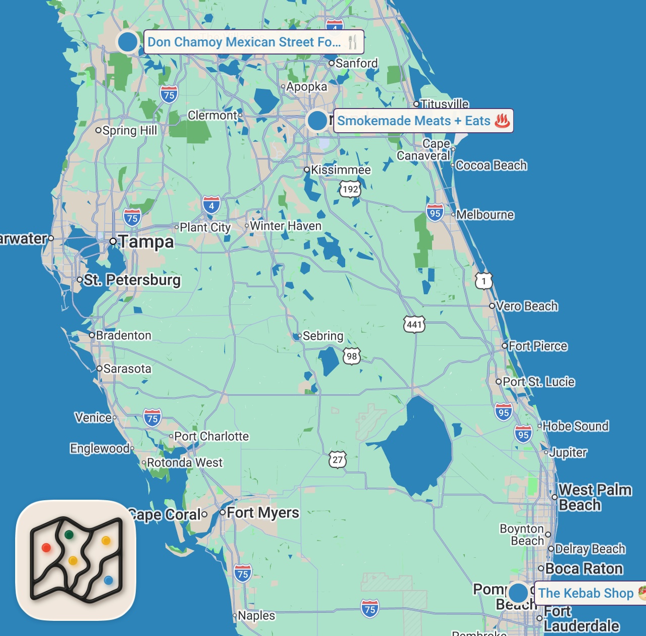 Map preview for Eating at Random Food Trucks In My City For 24 Hours...
