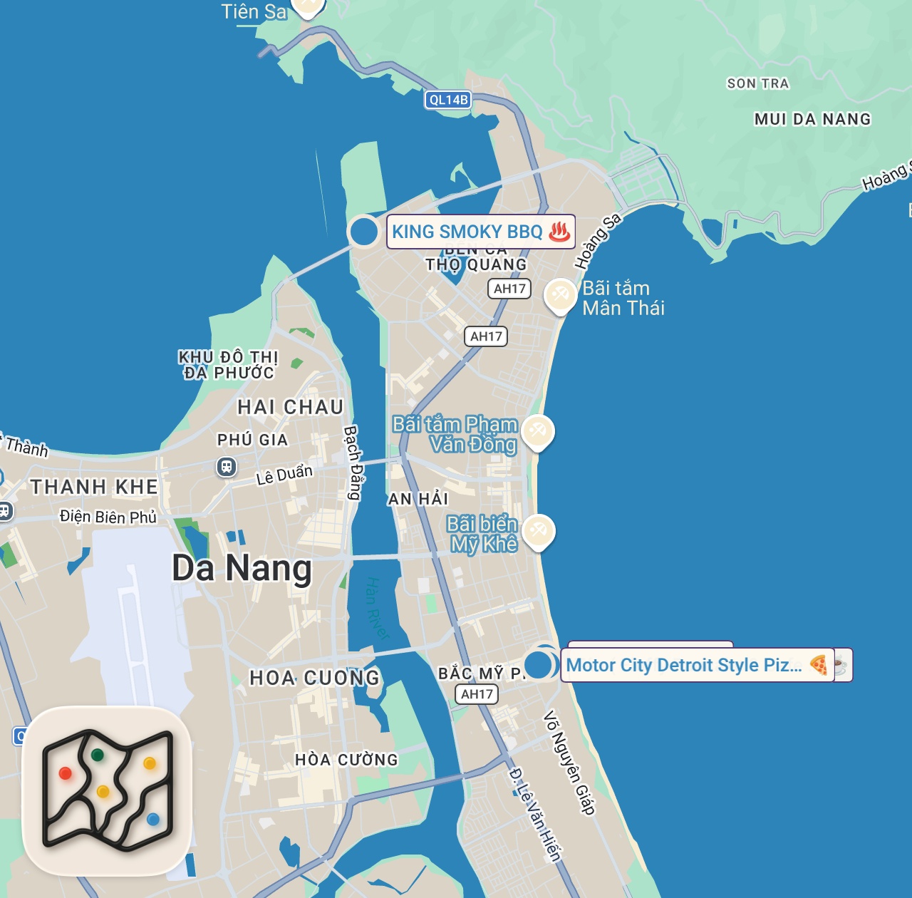 Map of 4 spots from AMERICAN FOOD in VIETNAM – Texas BBQ, Smash Burgers & Detroit Style Pizza