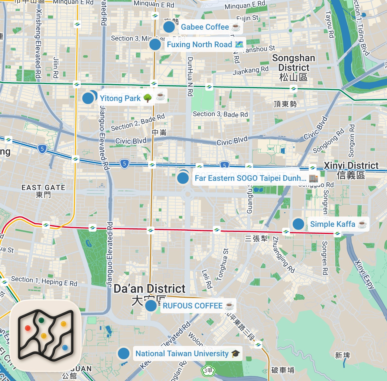 Map preview for Top 5 Award Winning Coffee Shops in Taiwan! | Taiwan Top 5