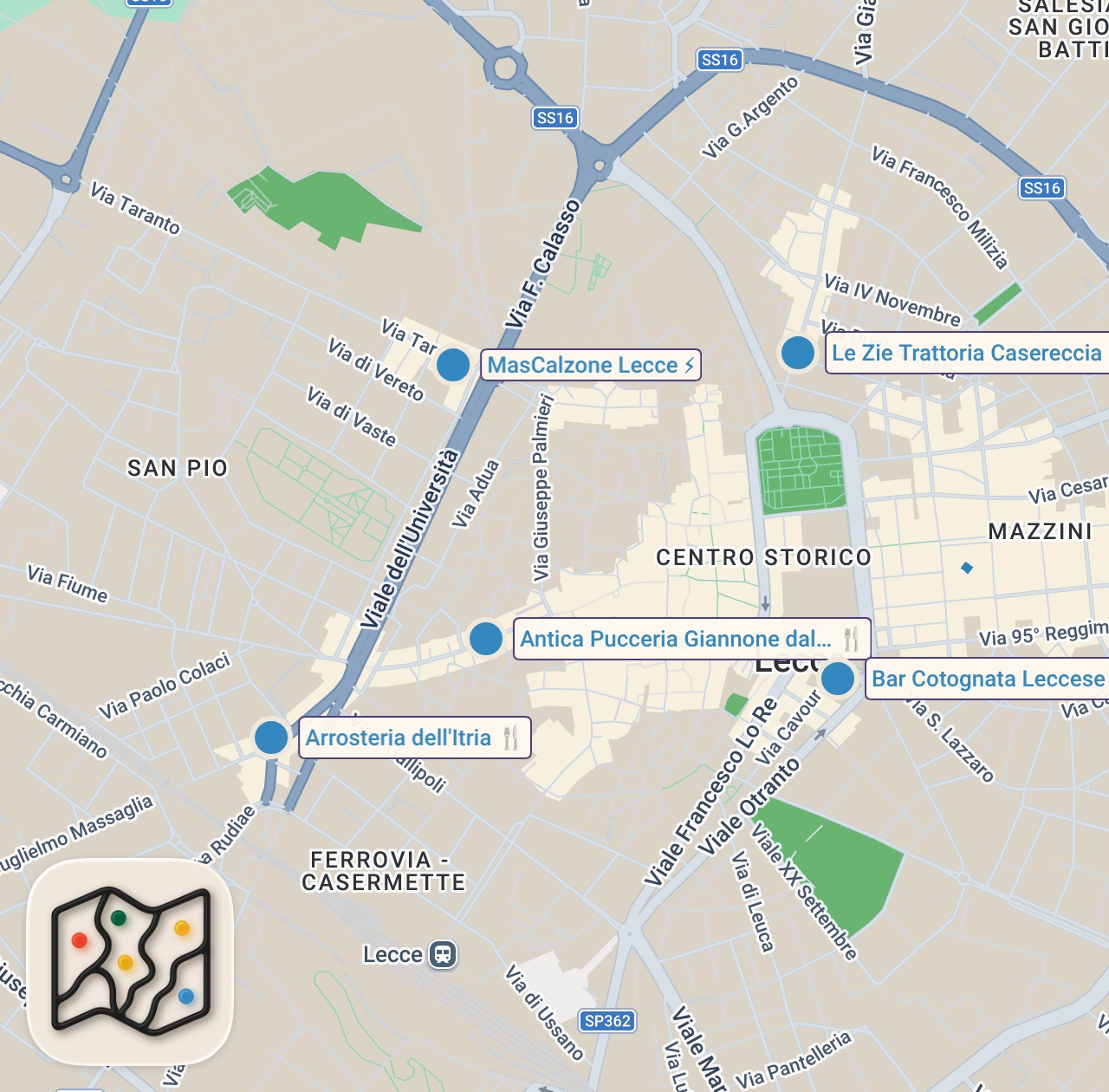 Map preview for SOUTH ITALIAN FOOD - Best Italian Panini + Traditional Restaurant - Street food tour in Lecce, Italy