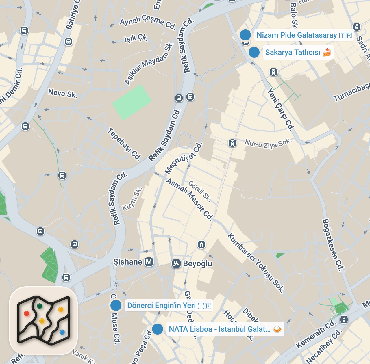 Map preview for BEYOĞLU LEZZET REHBERİ (Beyoğlu’nu bir turist gibi gezdik) - Ayaküstü Lezzetler