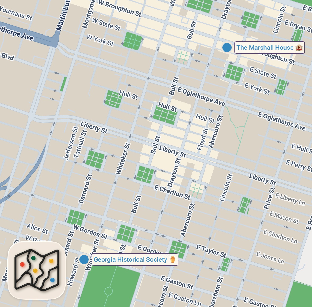 Map of 2 spots from I Stayed at a Haunted Hotel in Georgia…