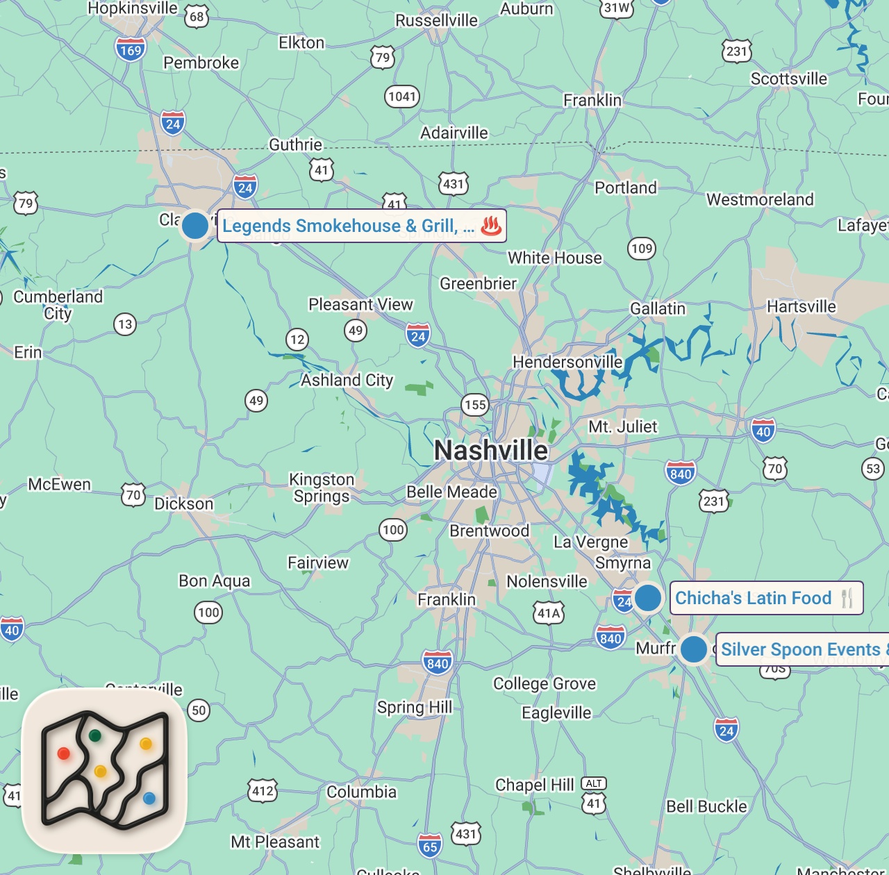 Map of 3 spots from Eating at RANDOM Food Trucks For 24 Hours...