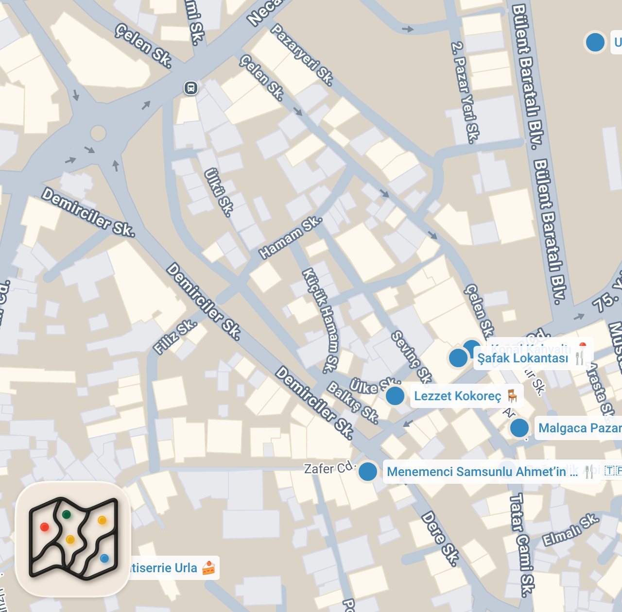 Map preview for Urla'da Bir Gün: Lezzet Dolu Urla Keşfi!
