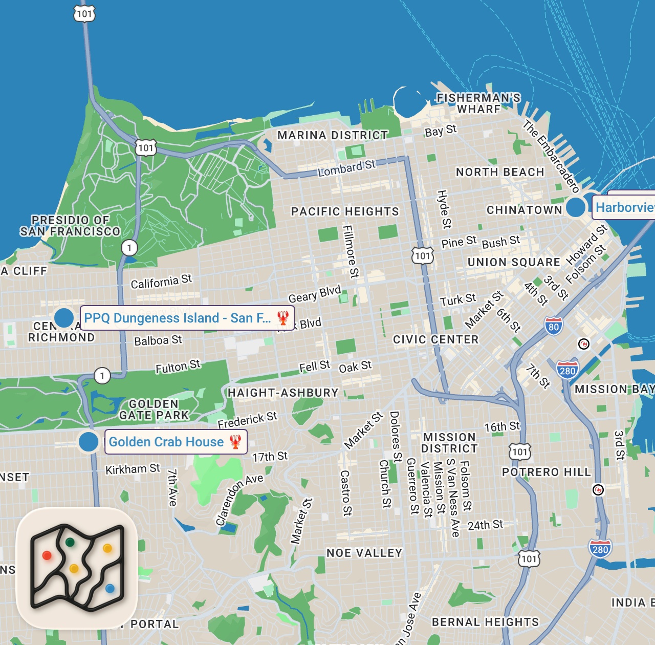 Map preview for SPICY Dungeness Crab! Top 3 BEST Dungeness Crab Spots in San Francisco 🦀🔥