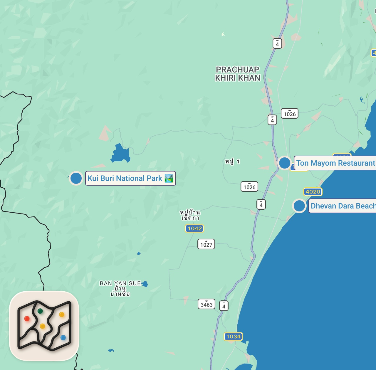Map of 3 spots from ตะลอนกิน - ส่องสัตว์ ที่ “กุยบุรี” ถิ่นซีฟู้ดโค ตะ ระ สด!!