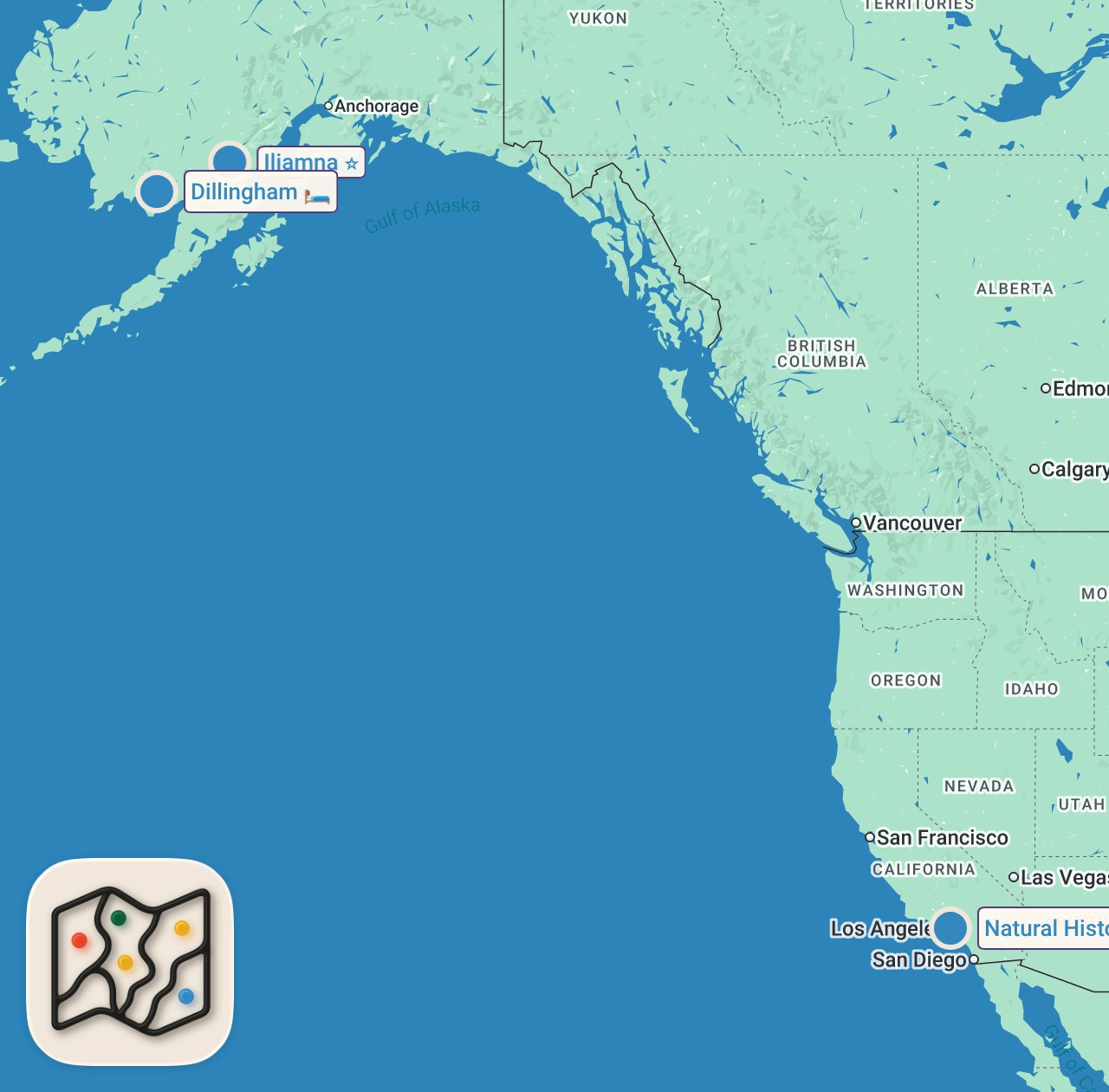 Map of 3 spots from Are Giant Thunderbirds Roaming the Alaskan Skies? | The Alaska Triangle | Travel Channel