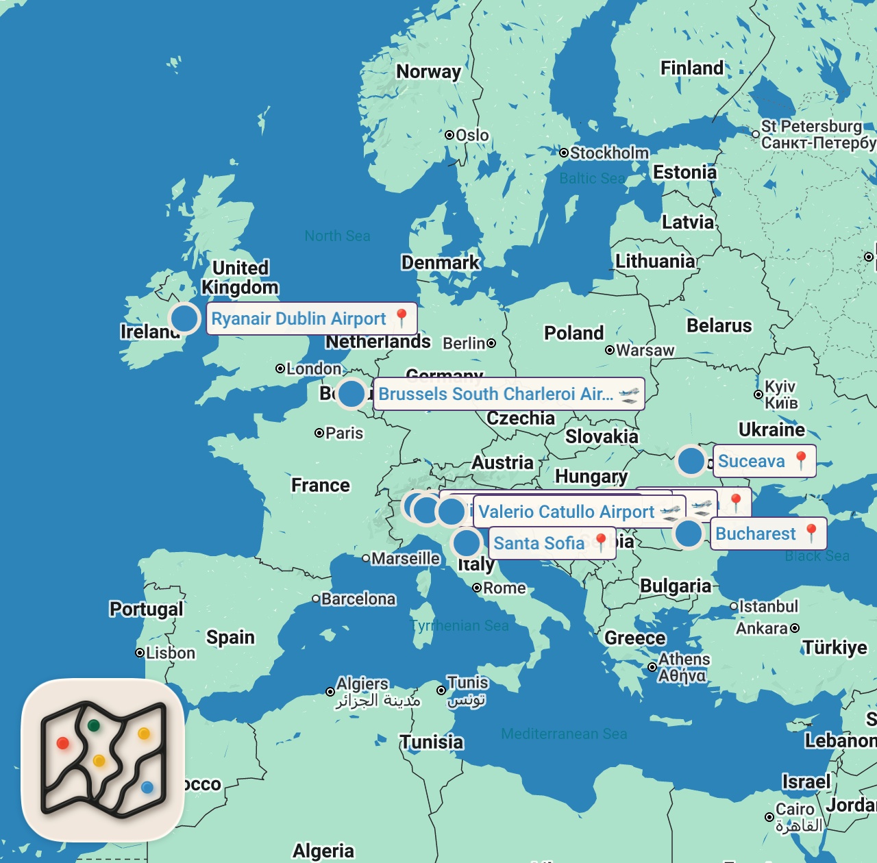 Map of 10 spots from VOLI A €4,99 ✈️ come trovarli e come funzionano le compagnie LOW COST