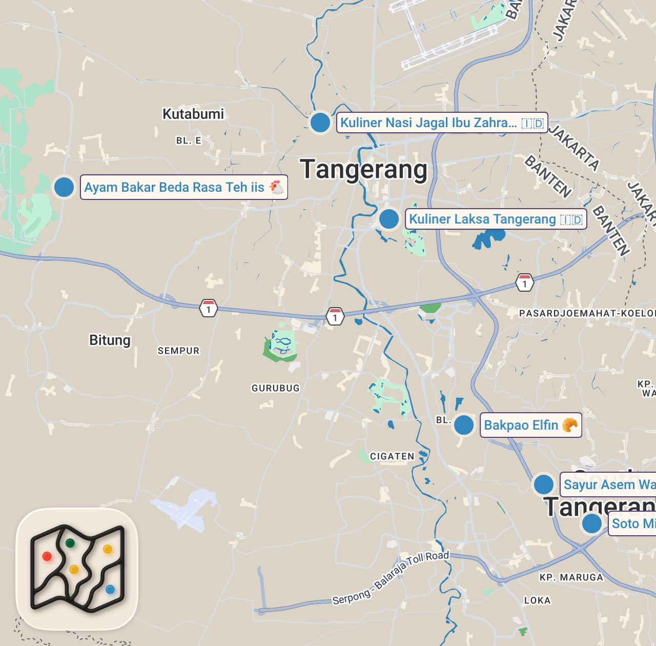 Map preview for INSANE Indonesian street food - MONSTER SIZE BEEF TROTTERS +  Street food in Tangerang, Indonesia