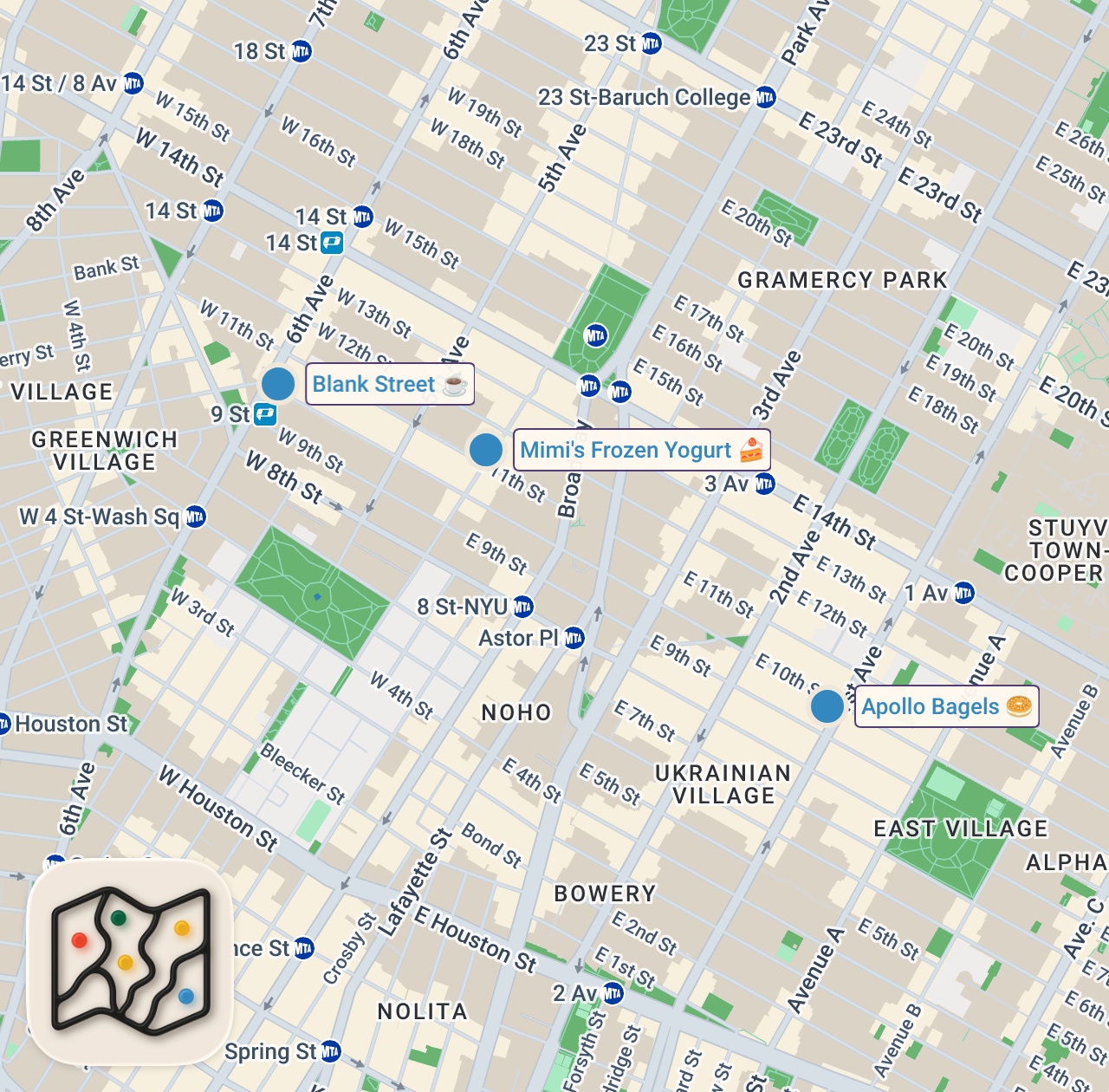 Map of 3 spots from I Tried NYC's Most Viral Food