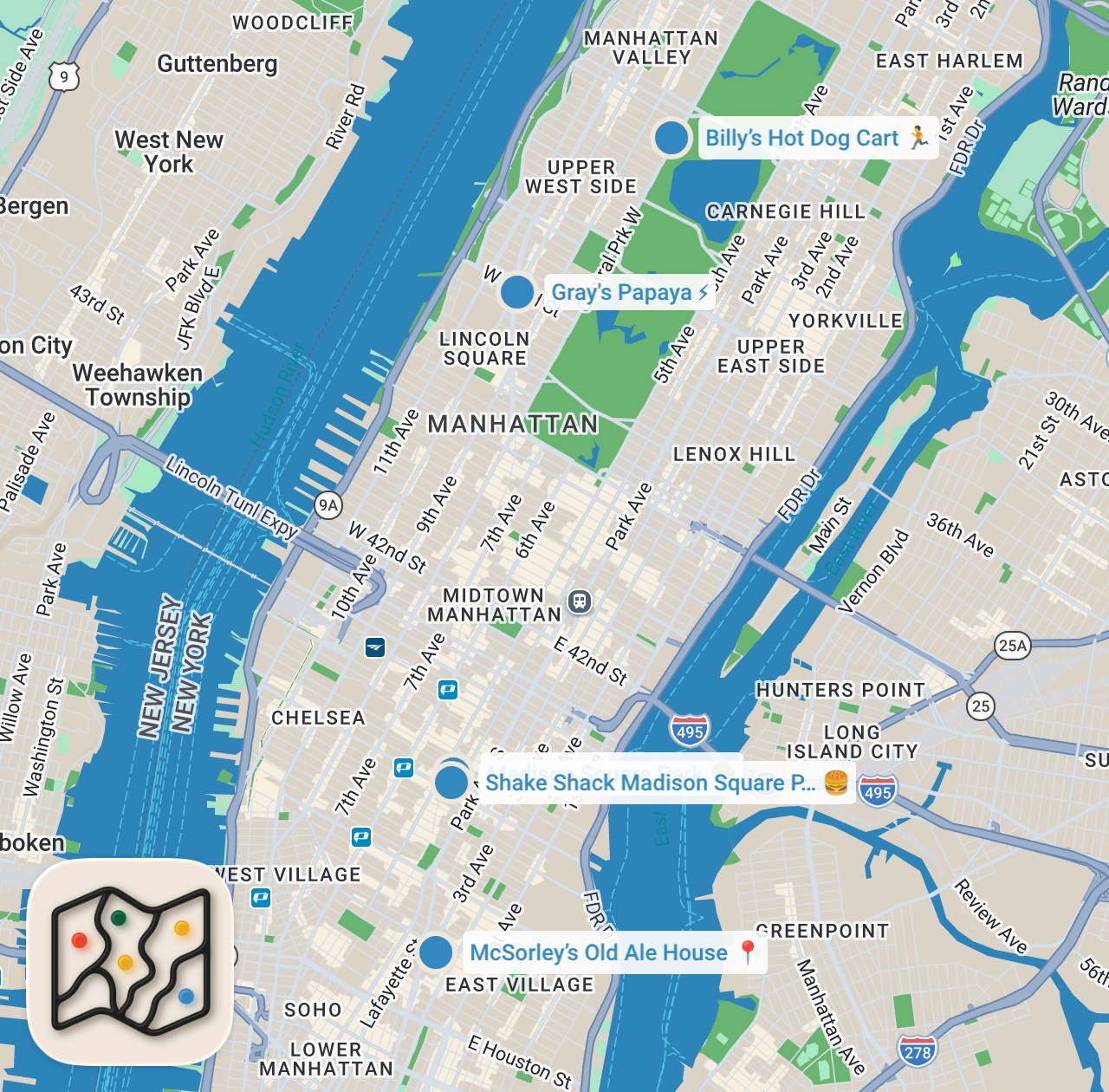 Map preview for Finding The Best Hot Dog In New York | Food Tours | Insider Food