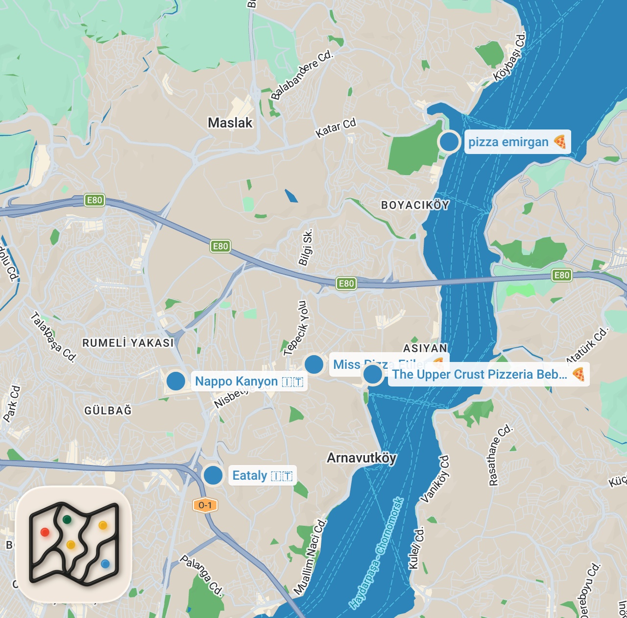 Map preview for İstanbul'daki en iyi pizzacılar I En ucuzu 45 TL, en pahalısı 152 TL