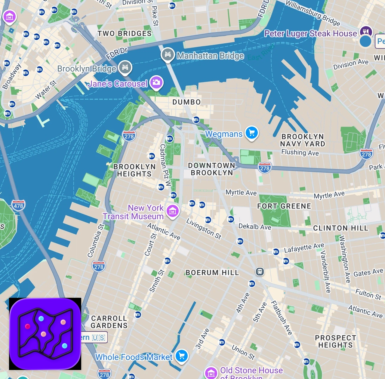 Map of 2 spots from What is the Best Burger in NYC? Peter Luger vs Red Hook Tavern