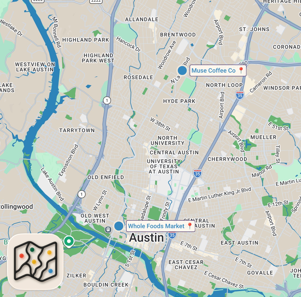 Map of 2 spots from Shopping at Whole Foods for the First Time