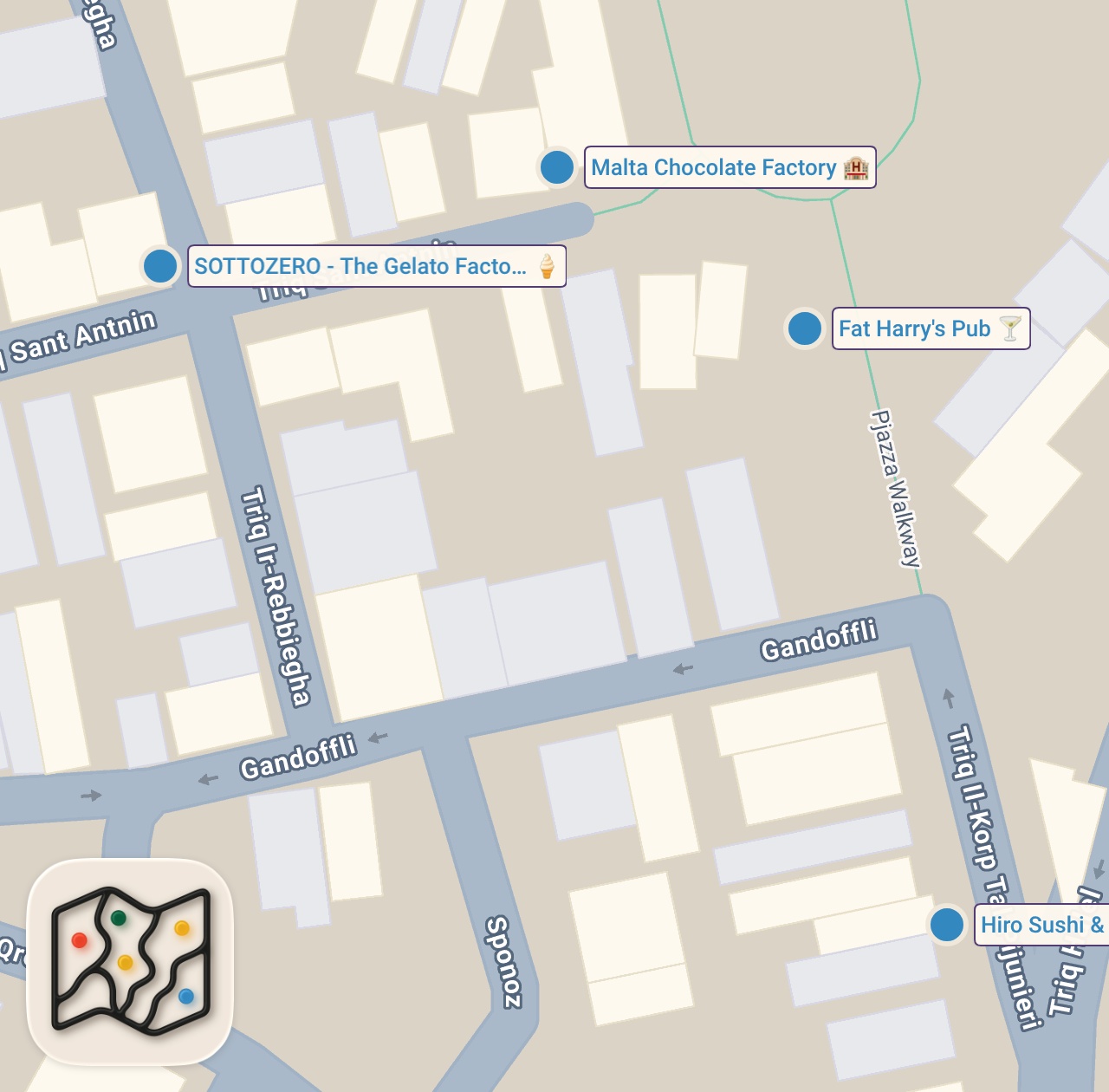 Map preview for MALTA Walking Tour 4K - Bugibba & St. Paul's Bay All Restaurants, Shops & Prices 2023 🇲🇹