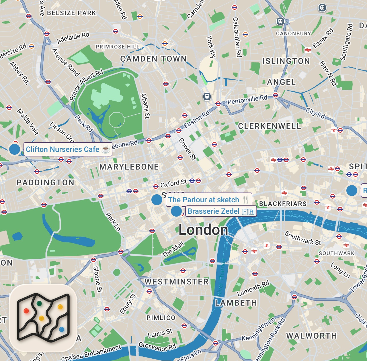 Map of 4 spots from I Tried London's Best Date Night Spots