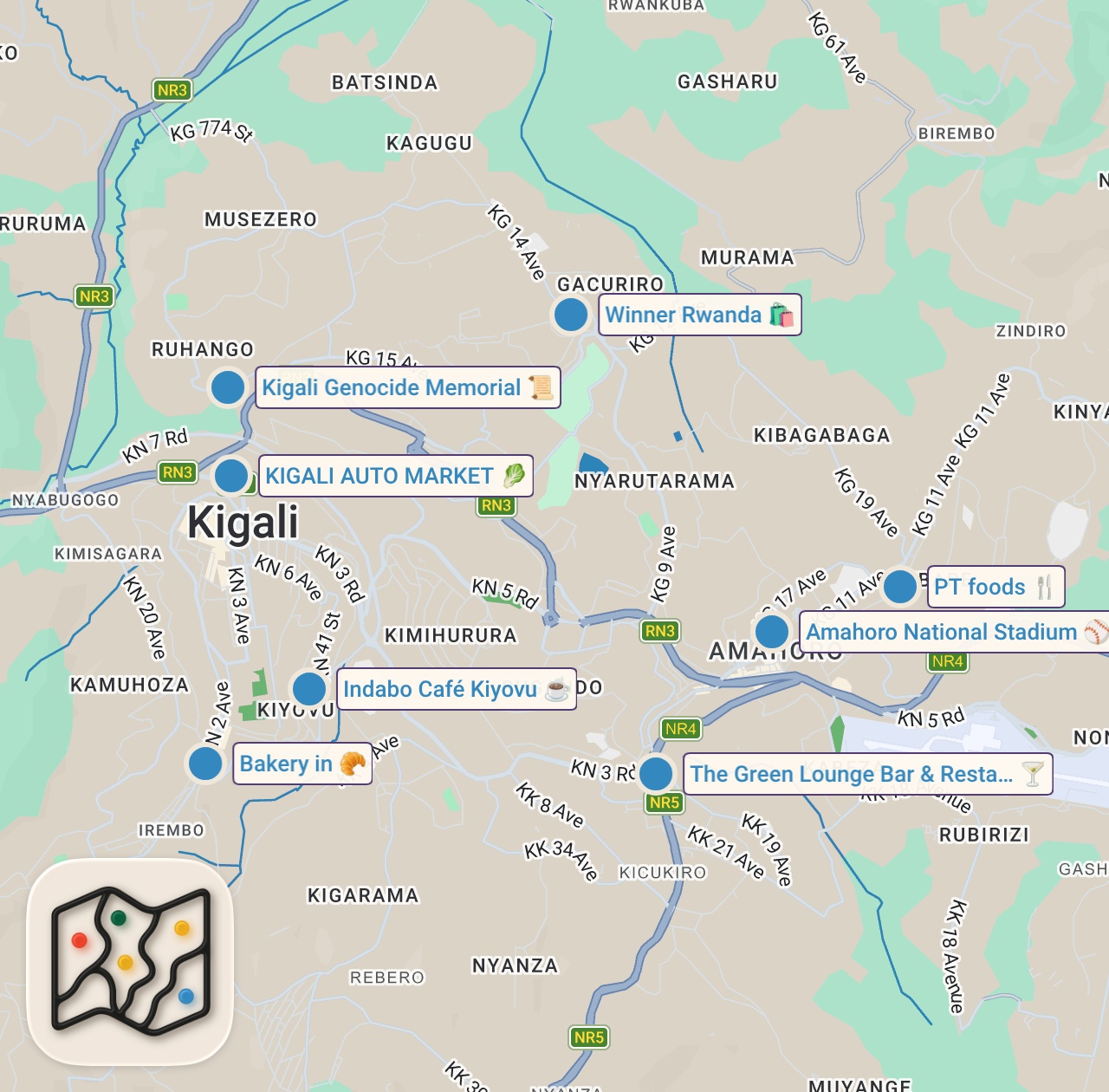 Map preview for Extreme Hustle In Rwanda's Capital - Kimironko Market & Kigali Genocide Memorial 🇷🇼