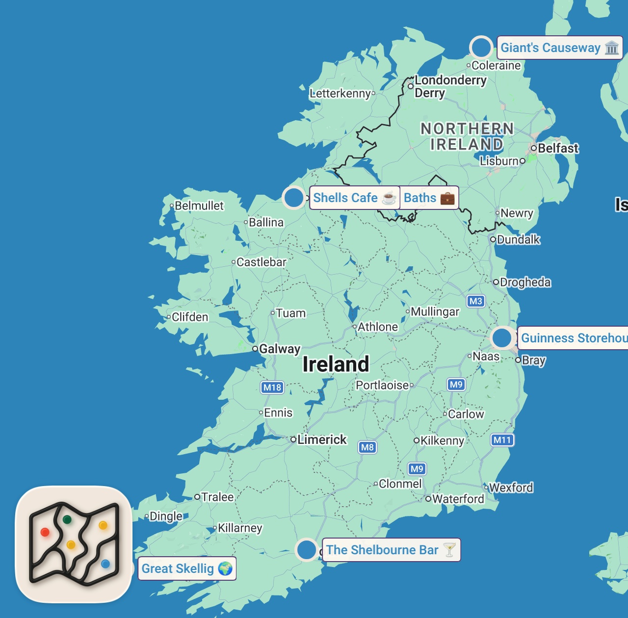 Map of 7 spots from 31 ESSENTIAL First Time IRELAND Travel Tips