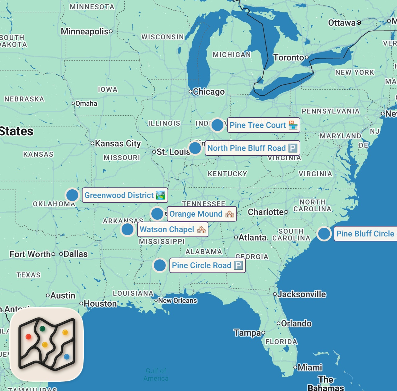 Map of 8 spots from Modern Segregation Is Real — I Found Where It STILL Exists