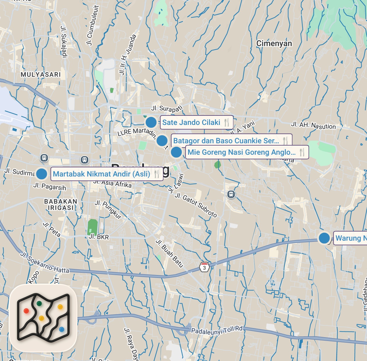 Map preview for Is this the BEST food city in Indonesia? Indonesian street food in BANDUNG