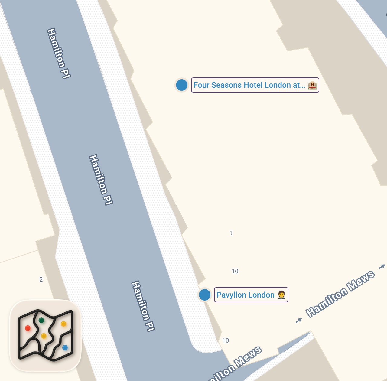 Map of 2 spots from London's Most Expensive Hotel Breakfast