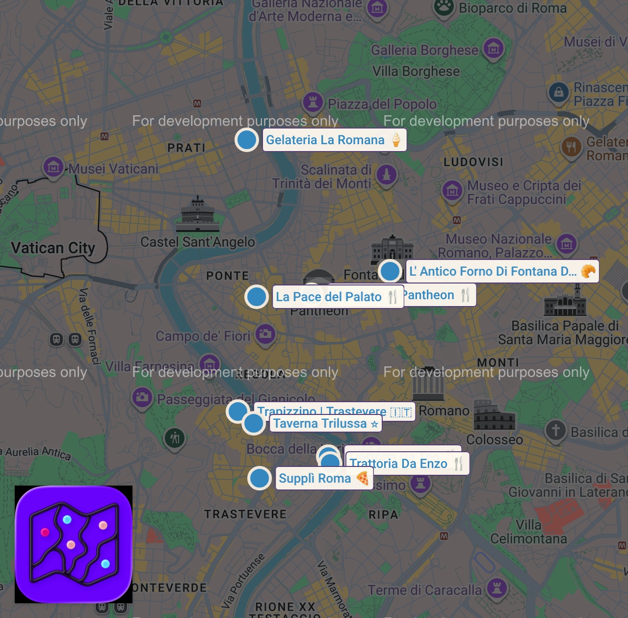 Map of 9 spots from 10 must try spots in Rome! #foodie #romeitaly #italianfood #romefood