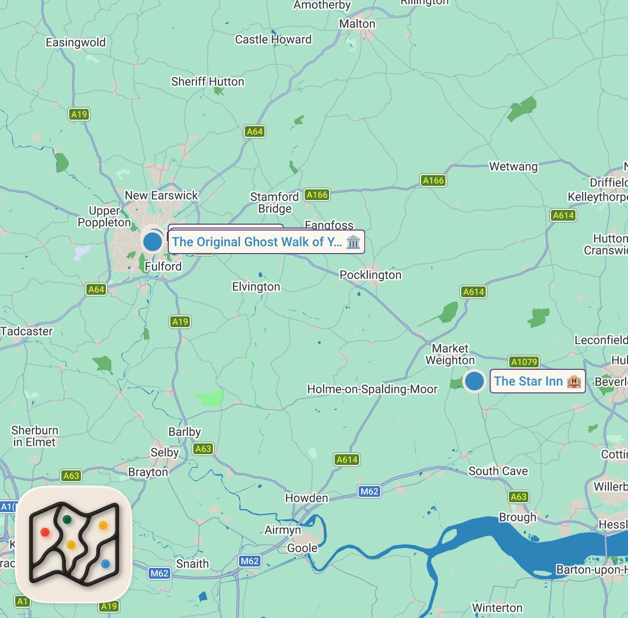 Map of 4 spots from REAL GHOSTS OF YORK | HAUNTED ENGLAND 👻 | Northern England Travel Vlog Series Ep.4