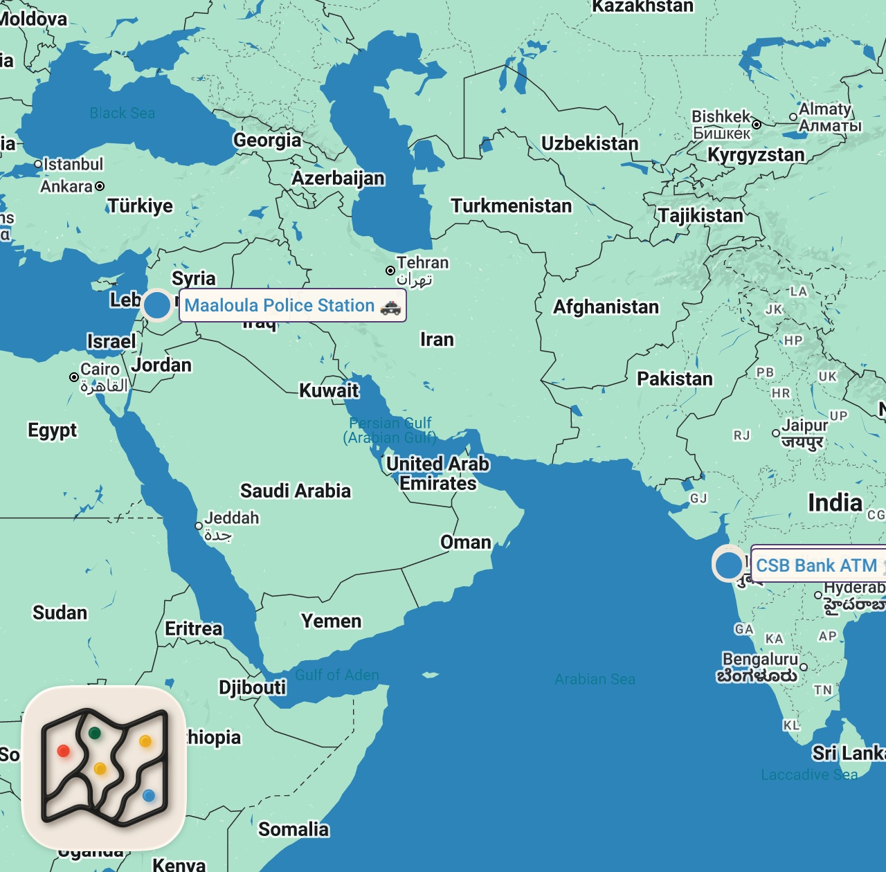 Map of 4 spots from Most Unique Syrian Food!! Road Trip from Damascus to Aleppo!