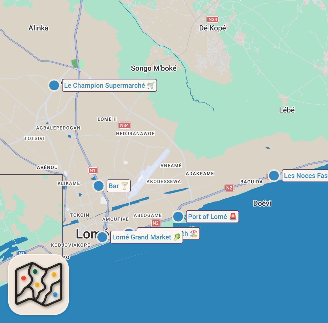Map of 6 spots from Most People Know Nothing About This Tiny African Country - Togolese Republic, Lomé 🇹🇬