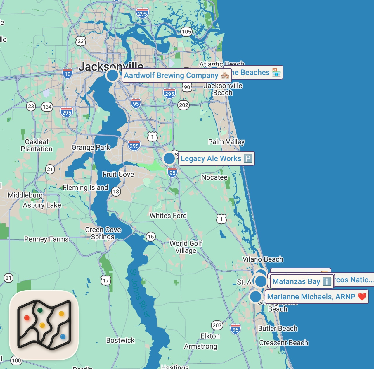 Map of 9 spots from America's Oldest City  | St  Augustine, Florida