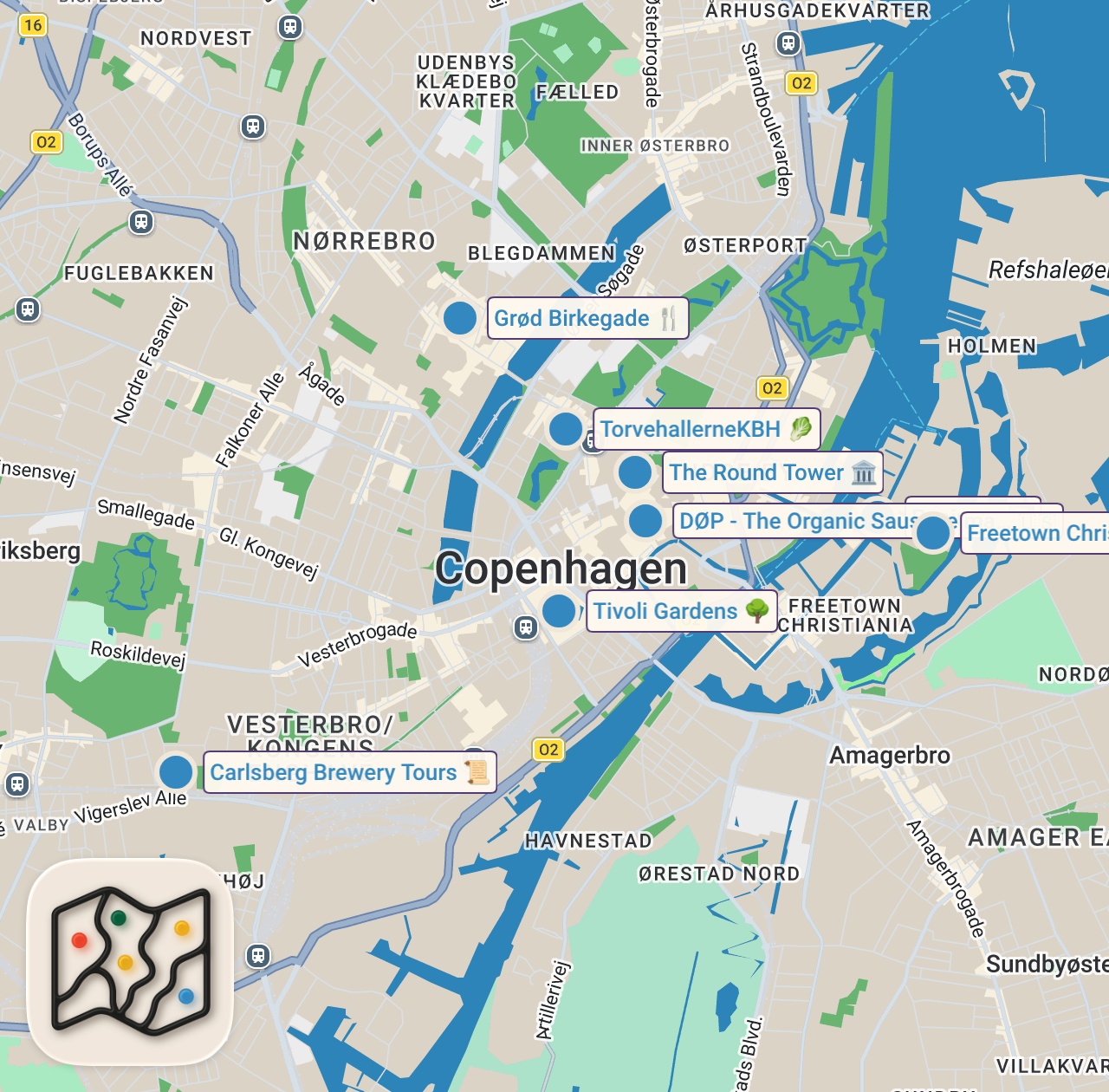 Map of 8 spots from TOP 10 COPENHAGEN DENMARK | Essential Travel Guide